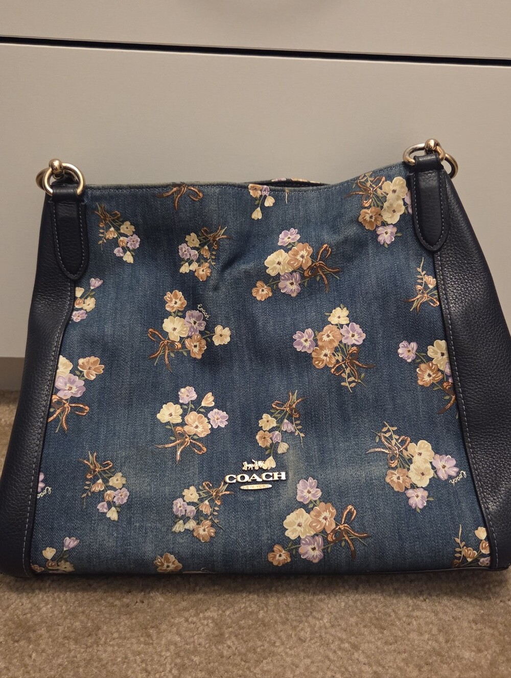 RARE Coach Blue Denim Floral Shoulder Bag